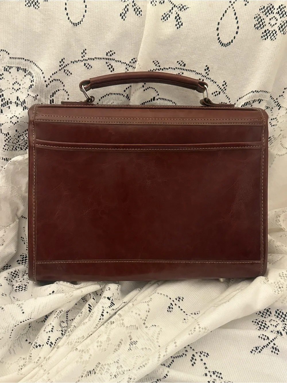 Classic Brown Leather Top-Handle Crossbody Bag